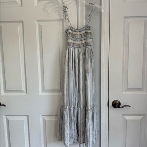 Aqua Blue and White Striped Maxi Dress